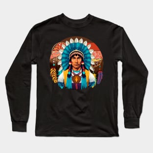 Native American Chief Powerful Portrait Long Sleeve T-Shirt